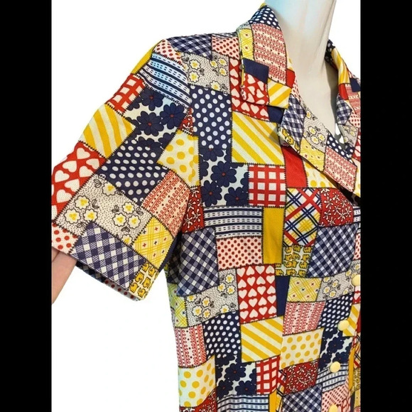 Vintage Short Sleeve Button Down Patchwork Shirt - Picture 2 of 6